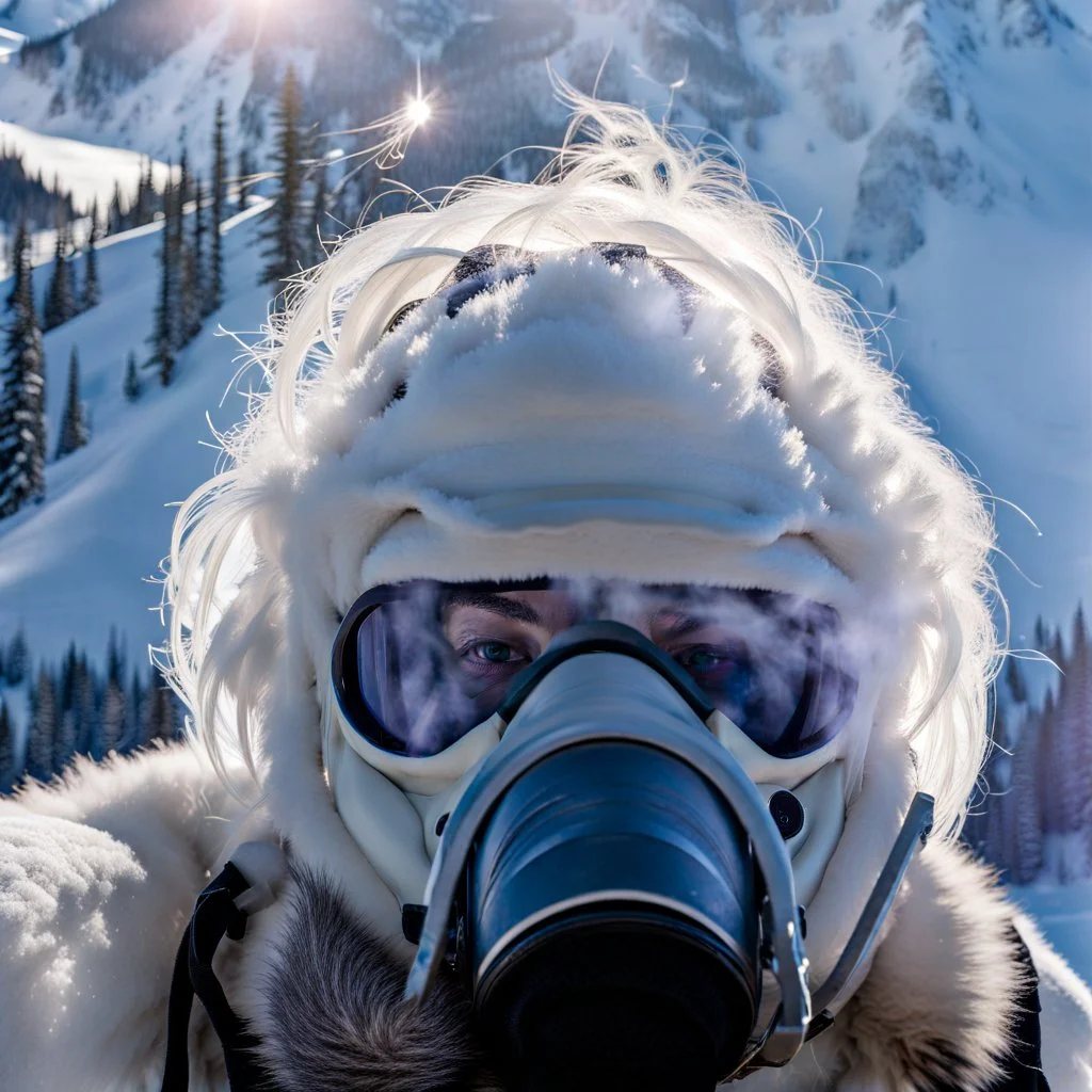 Yeti in an elastomeric respirator, Kananaskis Country