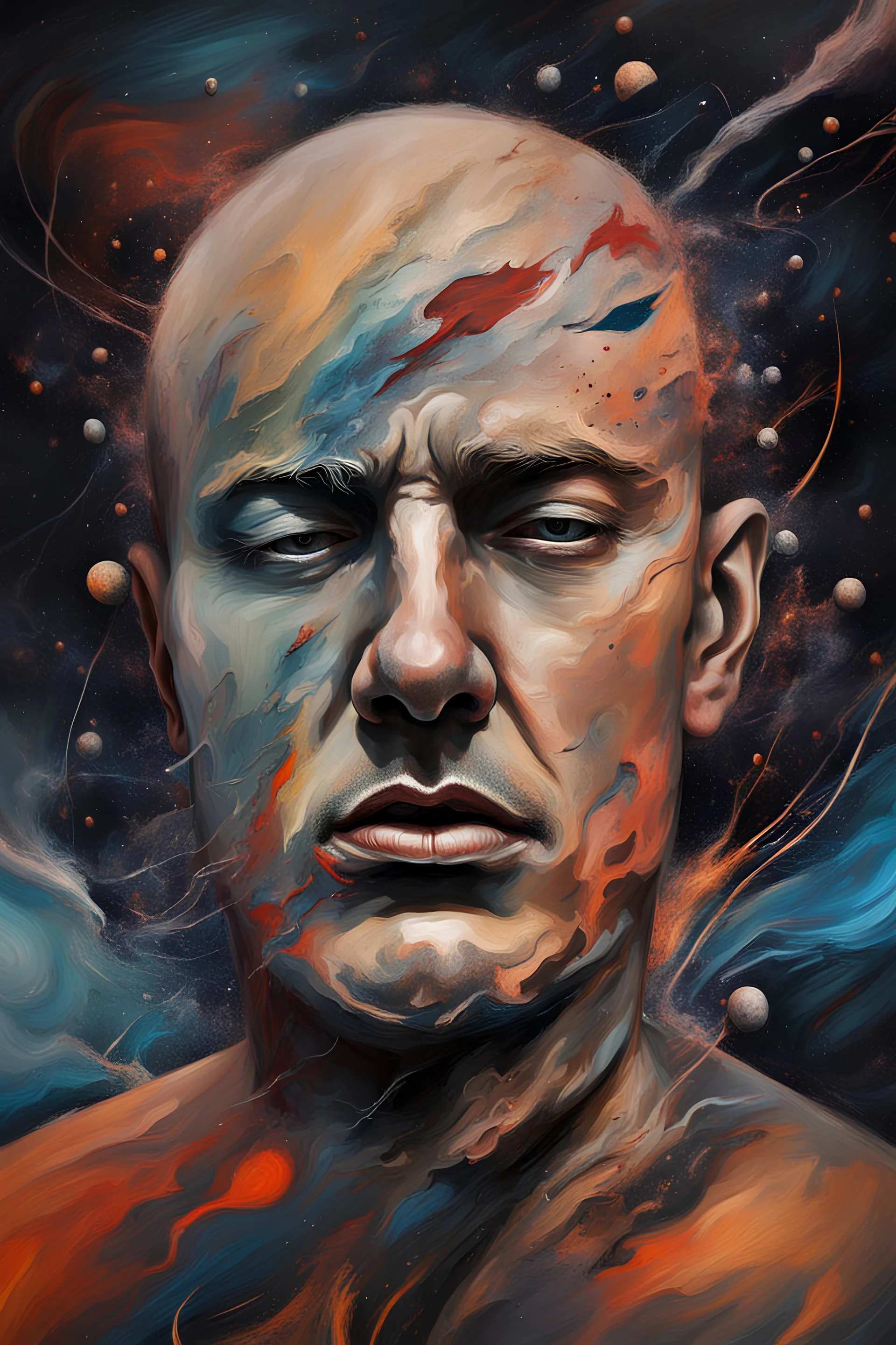 Man face, pain, irony, surrealism, abstract, space,painting, 8k , chaos