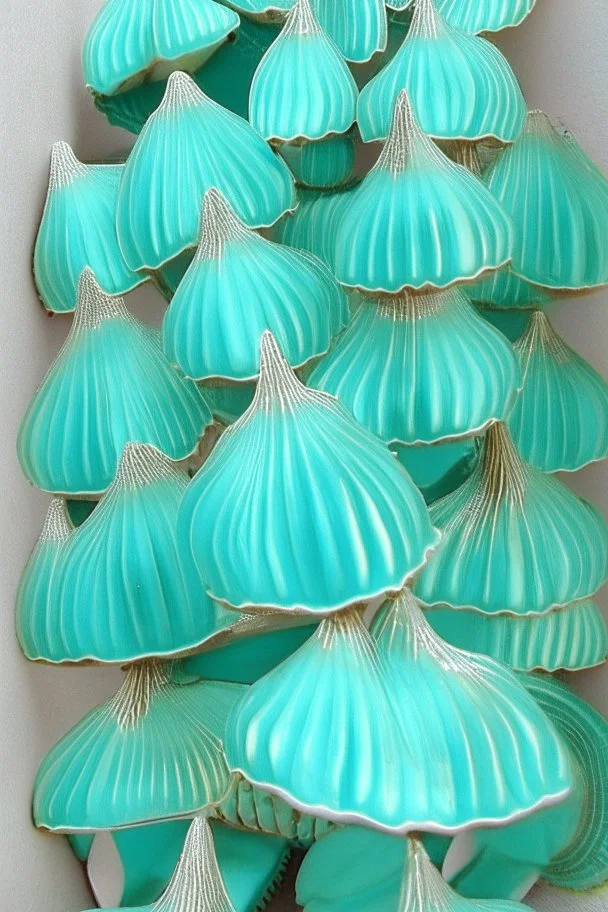 Turquoise arches in vertical Nautilus shells by artist "Old Poppycock"