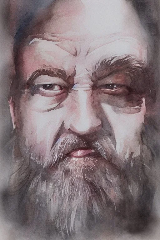 portrait, watercolour, realistic, illustration, dnd, dwarf, ghost, ethereal, lapis, see-through, transparent