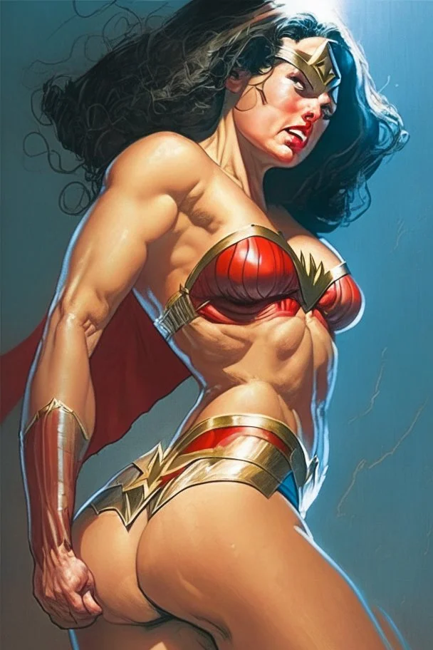 Wonder Woman in underwear bend over