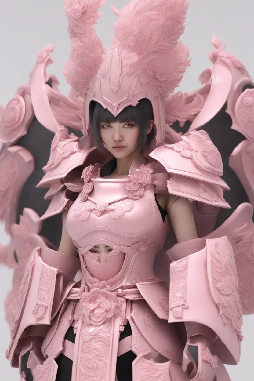 3d render, a women wearing pink samurai armours, close-up shot --ar 9:16 --ar style raw