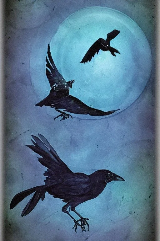 Aquarius zodiac sign, crows, blue, green, grey, hyper realistic