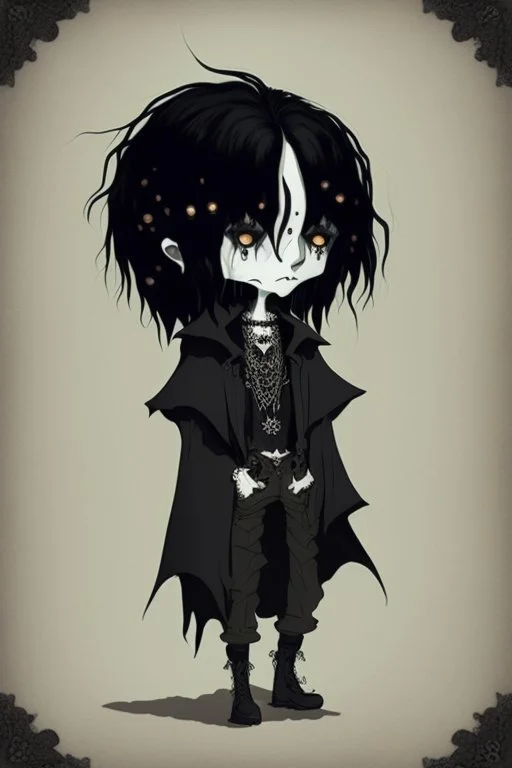 black haired young man necromancer wizard with gothic jewelry in the style of john kenn mortensen