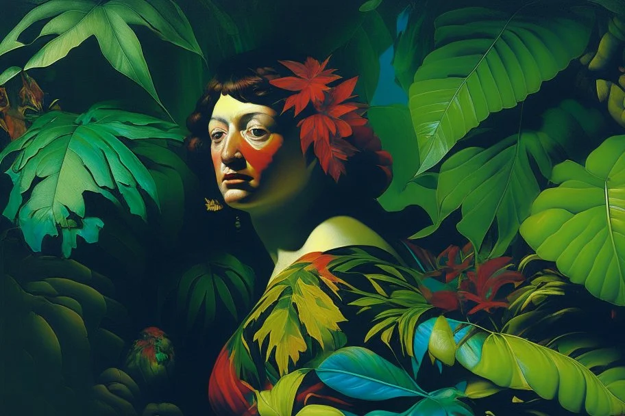 woman in colorful jungle by Caravaggio