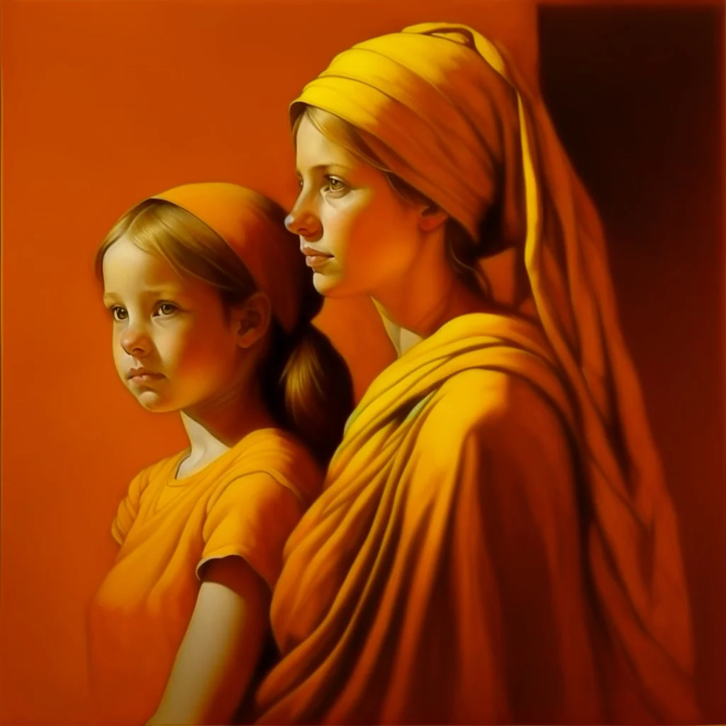 Neoclassicism realistic yellow orange tuscany woman and child