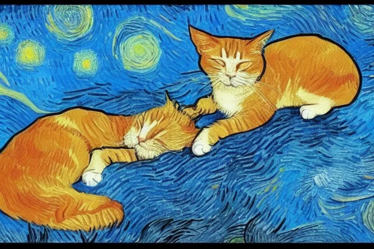 sleeping cat in van gogh style