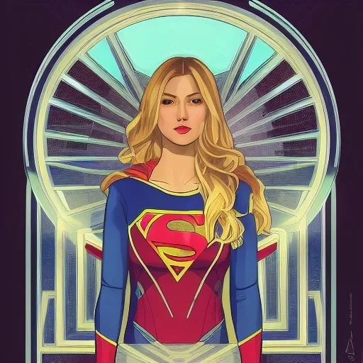 A beautiful portrait of supergirl, symmetrical features, cinematic lighting, soft bokeh, fantasy, modern, colourful, highly detailed, digital painting, artstation, deviantart, concept art, sharp focus, illustration, by alphonse mucha