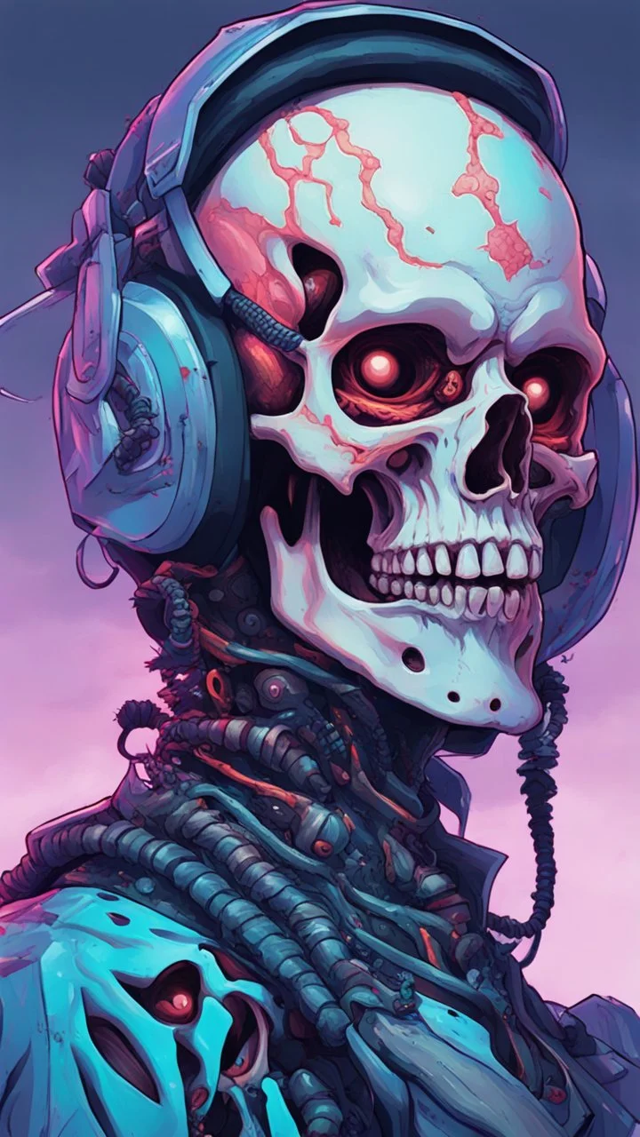 a close up of a person with a skull on their head, blue and black colors, anime skull portrait man, scary detailed art in color, hiroyuki-mitsume takahashi, nychos art aesthetic, half man half skeleton, anime cyberpunk art, colored manga art, rossdraws pastel vibrant, hot colors. insanely detailed, beautiful anime portrait, stunning anime face portrait, scary art in color