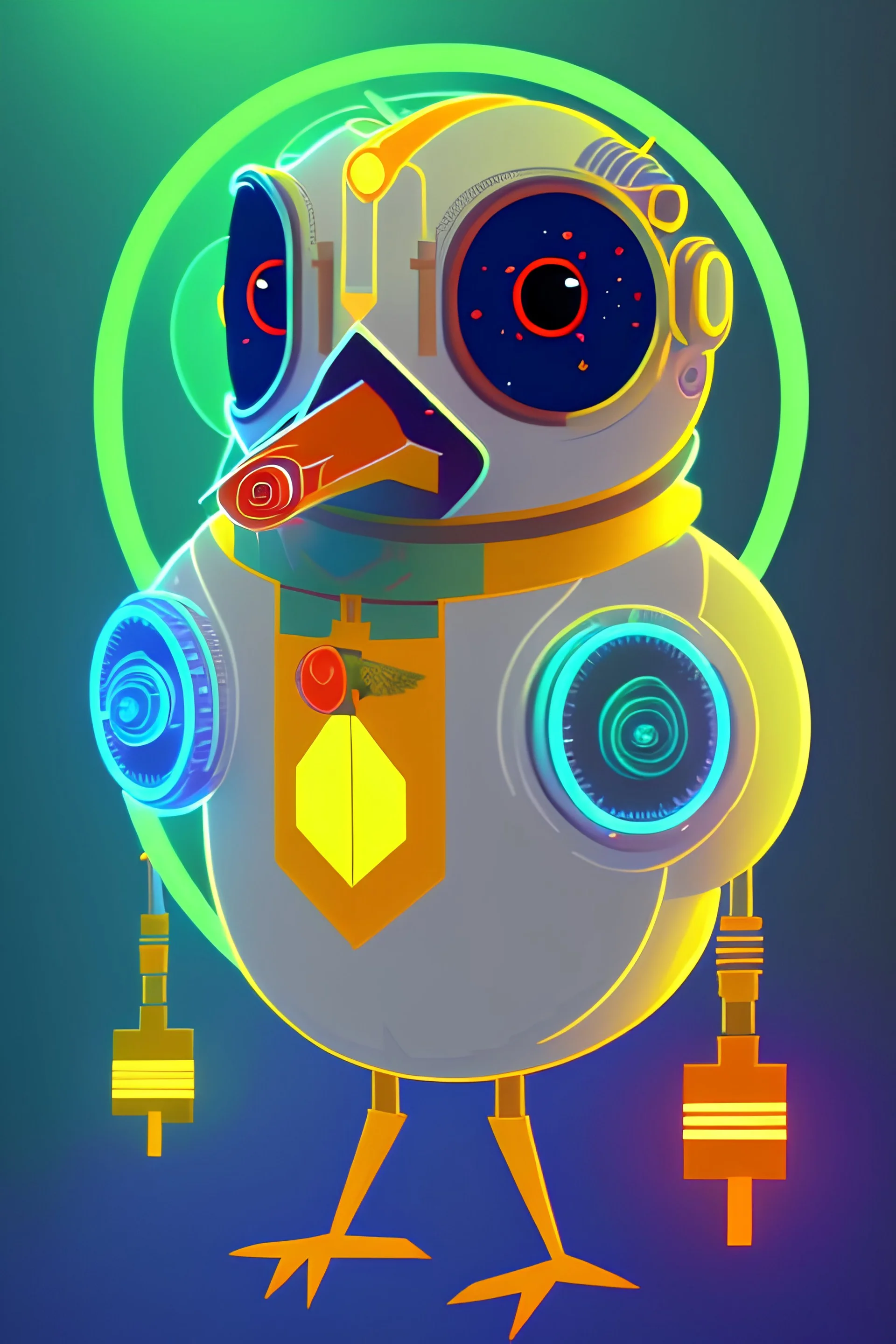 Kurzgesagt in a nutshell youtube cartoon Cute fat derpy Kurzgesagt bird illustration high detail high definition HQ cybernetic Steampunk kookaburra fat, looking up, mouth open mesmerized