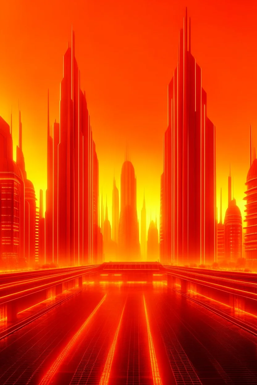 orange light futuristic city