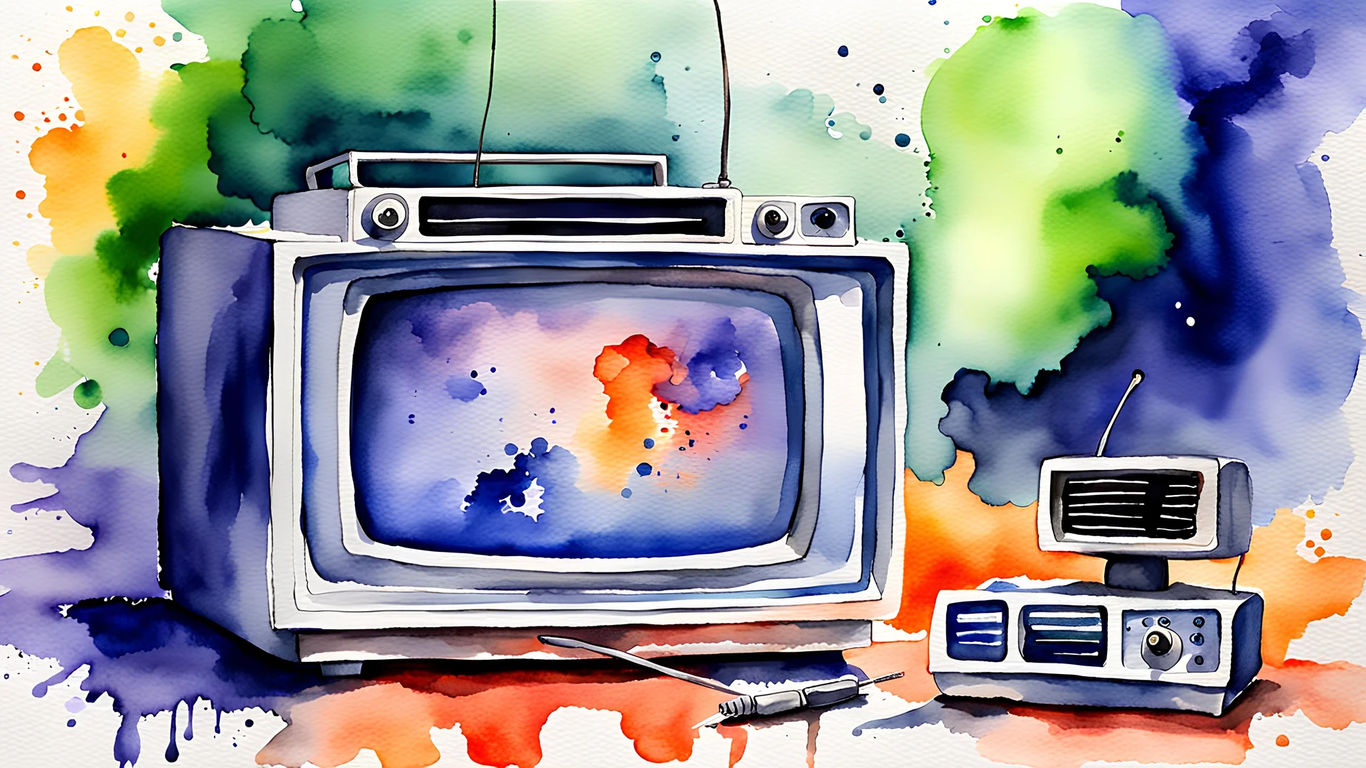 watercolor painting. News. television. TV. Radio.