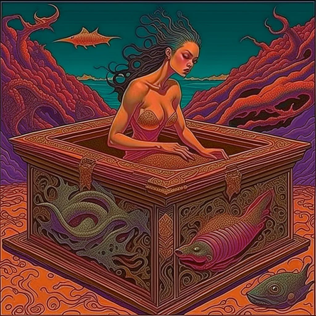 Pandora's Box horrors escaping, neo surrealism, by Michael Hutter, by john Stephens, Greek Mythos, smooth dreamscape, trending on Artstation, 16k intricate detail, beautiful but sinister, sharp colors.