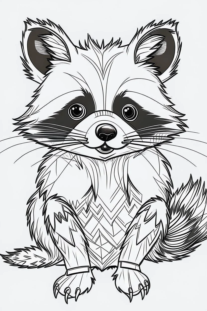 outline art for Raccoon Kit coloring pages with sitch, white background, Sketch style, full body, only use outline, toddlers style, clean line art, white background, no shadows and clear and well outlined.