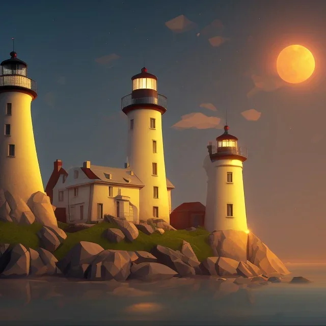 low poly scenery lighthouse by night