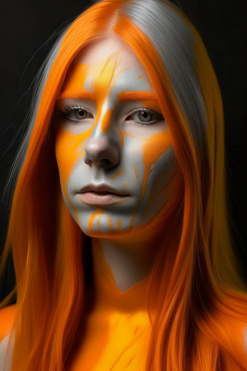 Silver rubber face with rubber effect in all face with orange long rubber effect hair