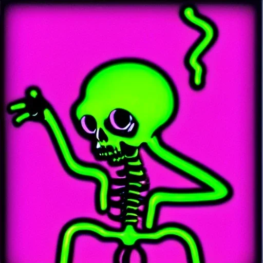 neon skeleton doing a dab