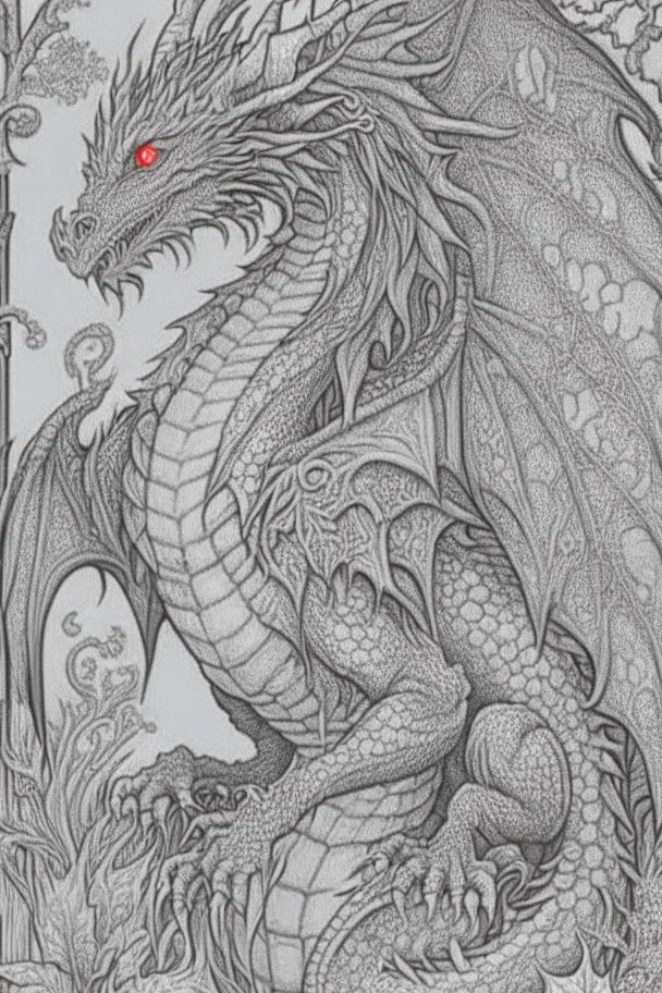 coloring book page of a magical dragon,monochrome, black and white, sharp, sketch drawing