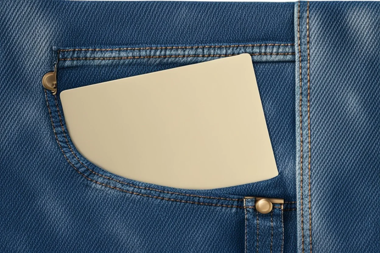 jean denim pocket with card coming out of pocket