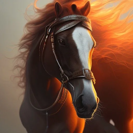 Horse, black, fire, lava, masterpiece, expert, 8K, hyperrealism, sharp focus, cinematic lighting , in style of Asaf Hanuka