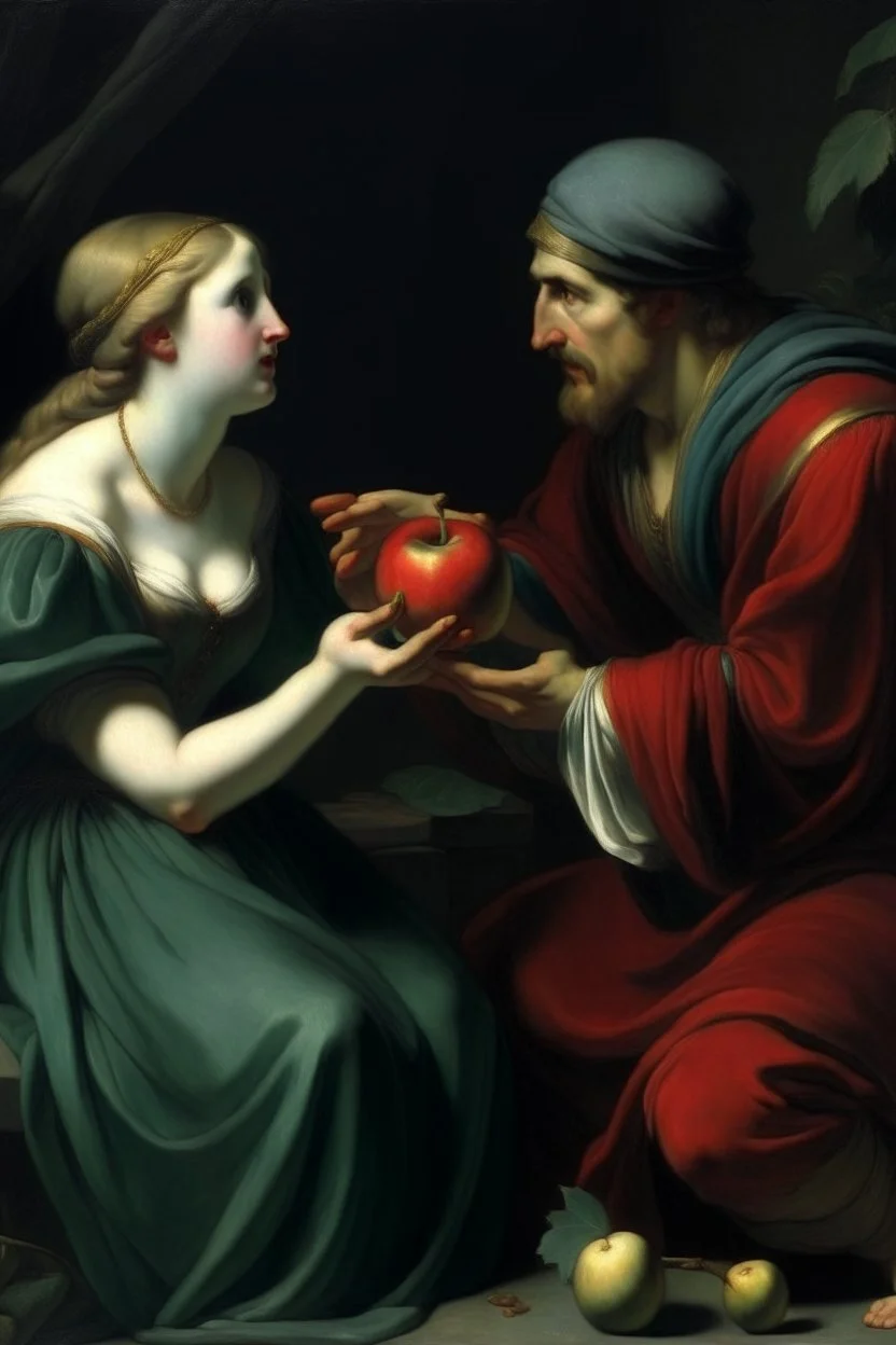 Lady macbeth tempting her husband with an apple