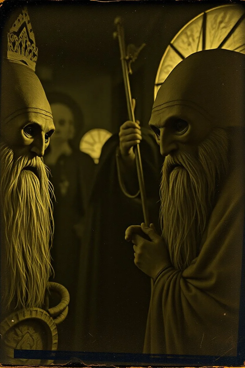 Daguerrotype close up some mysterious figures, odd background, Hieronymus Bosch Max Ernst ambient light, by Minicavio Quollati and Marlost Endgulp, Amano, Botticelli, Alphonse Mucha