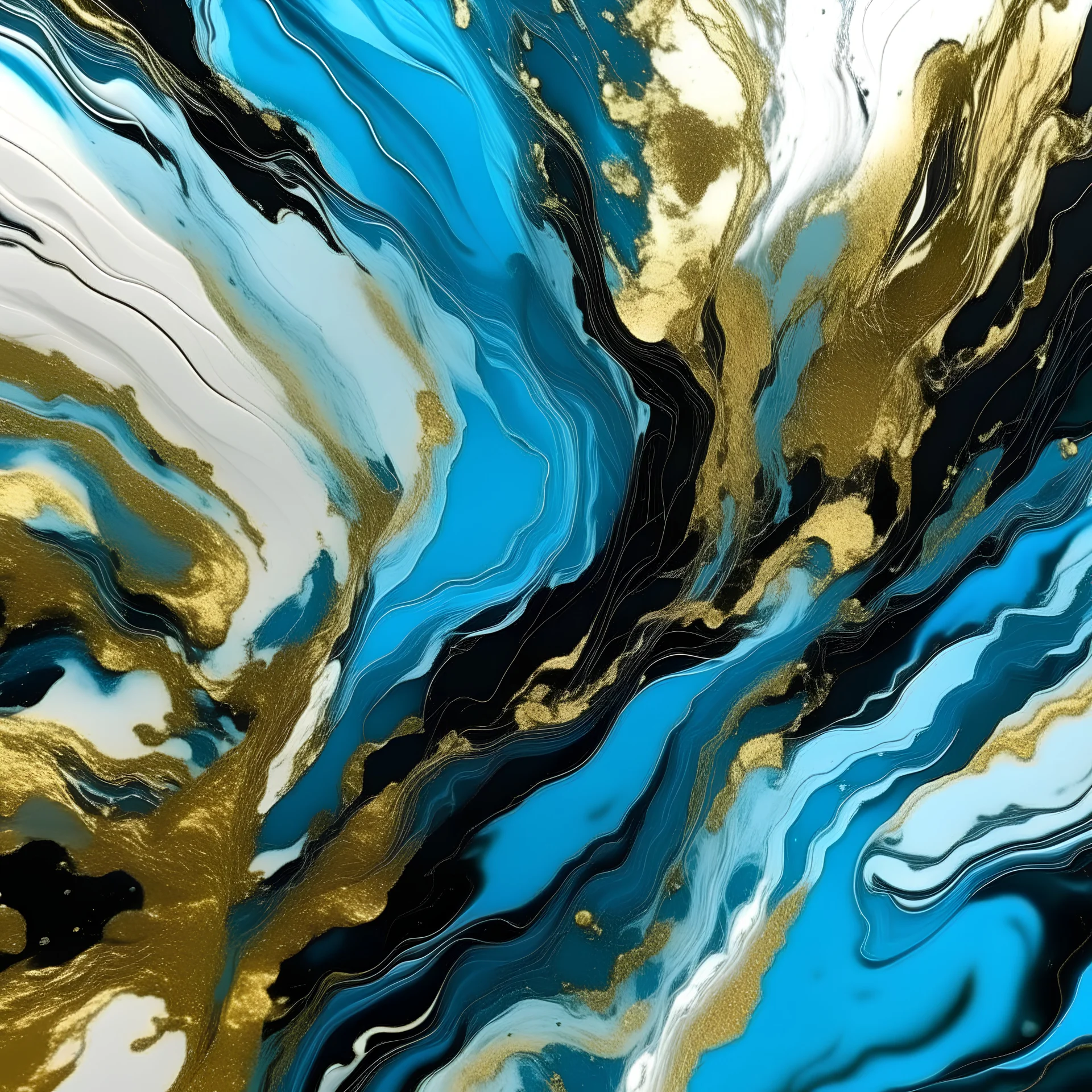 abstract with gold, blues,white,black not full canvas