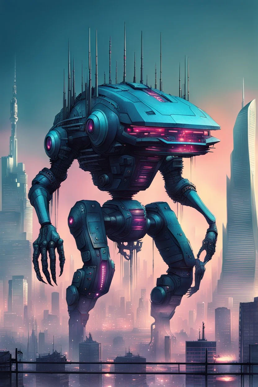 cities of the future cyberpunk in the monster stands on its hind legs