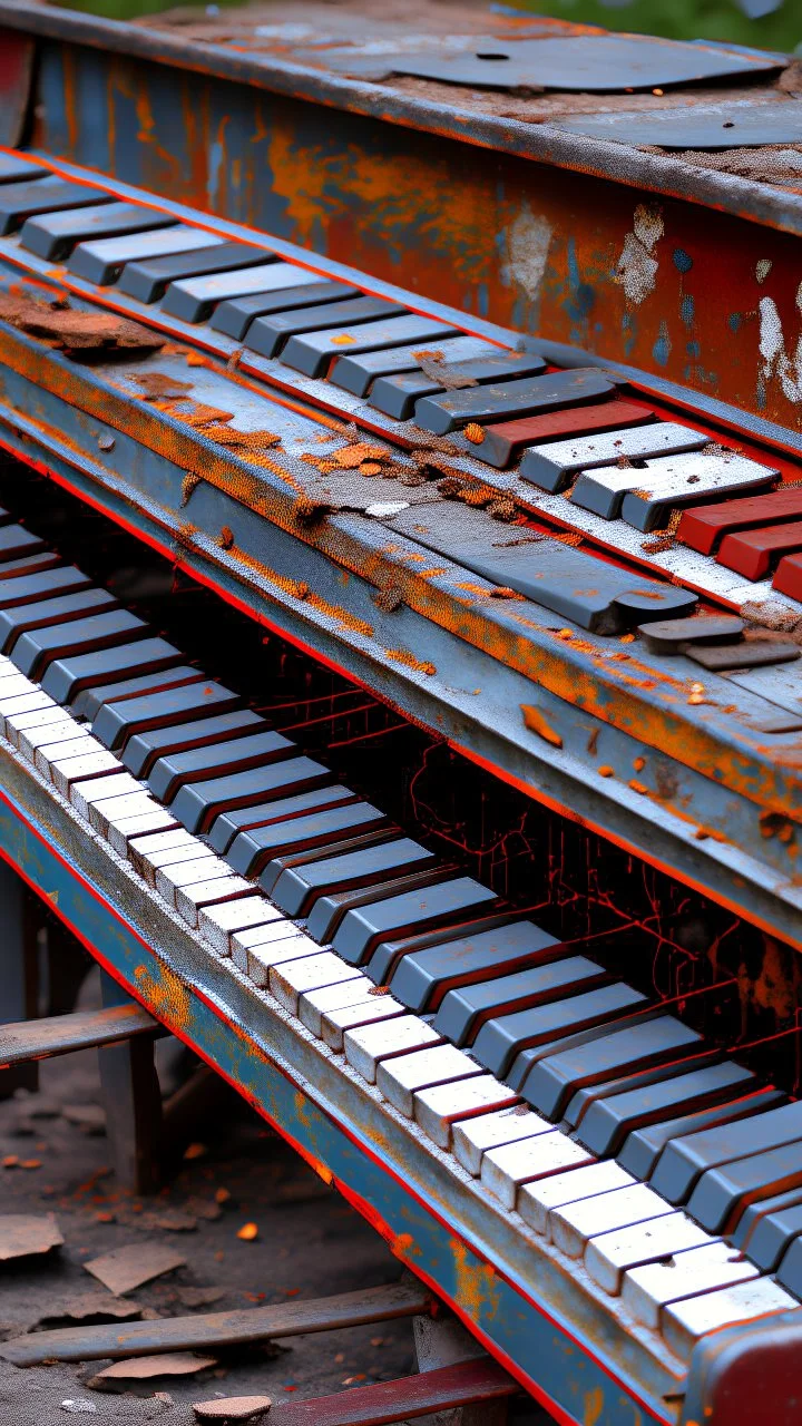 old rusted gray piano keyboard
