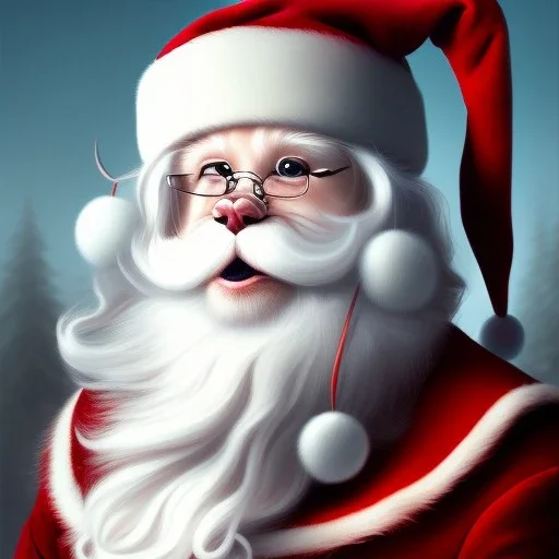 Santa Portrait of cute cat, perfect composition, hyperrealistic, super detailed, 8k, high quality, trending art, trending on artstation, sharp focus, studio photo, intricate details, highly detailed, by greg rutkowski