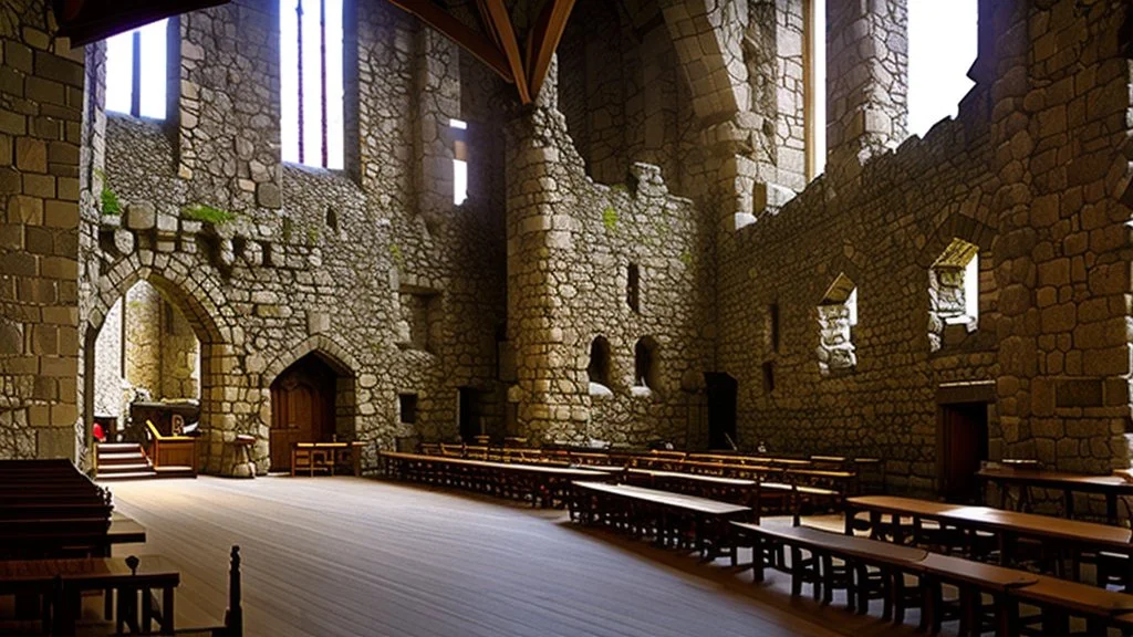 inside the great hall of the stone castle