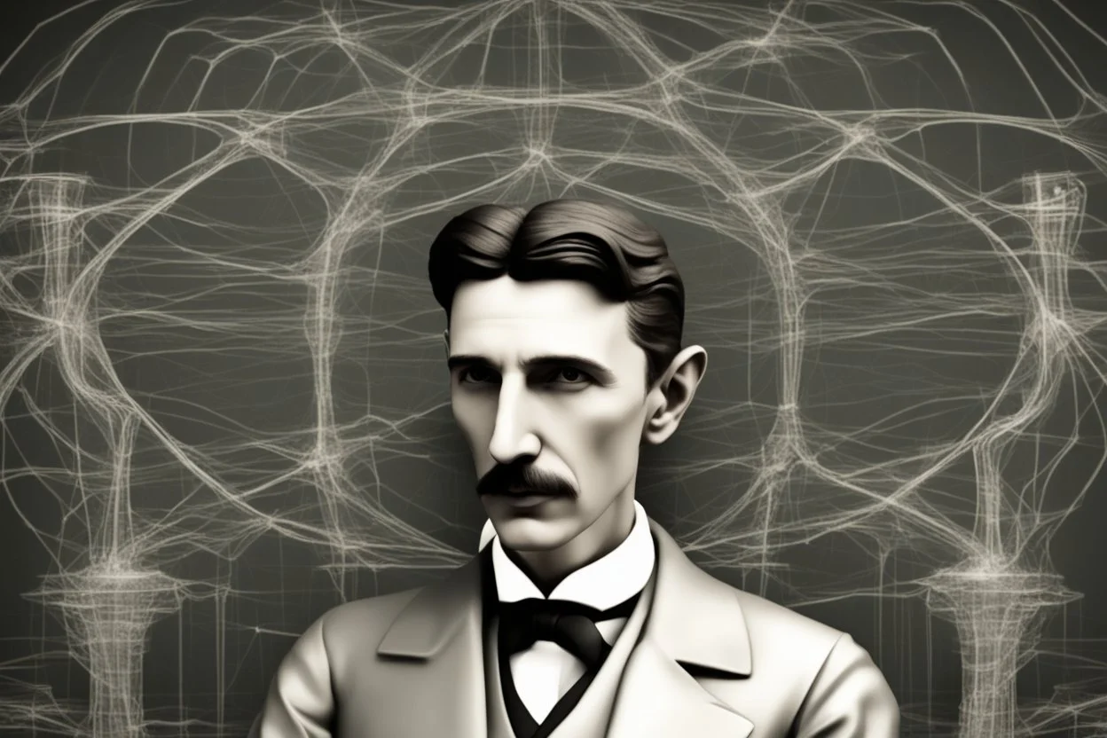 Nikola Tesla lifelike in the style of 3-d