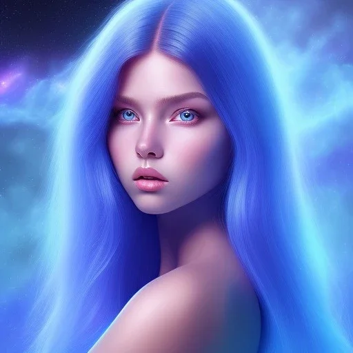 Portrait of mutant prettyand sweet woman , perfect composition, hyperrealistic, blue cosmic atmosphere, super detailed, 8k, high quality,