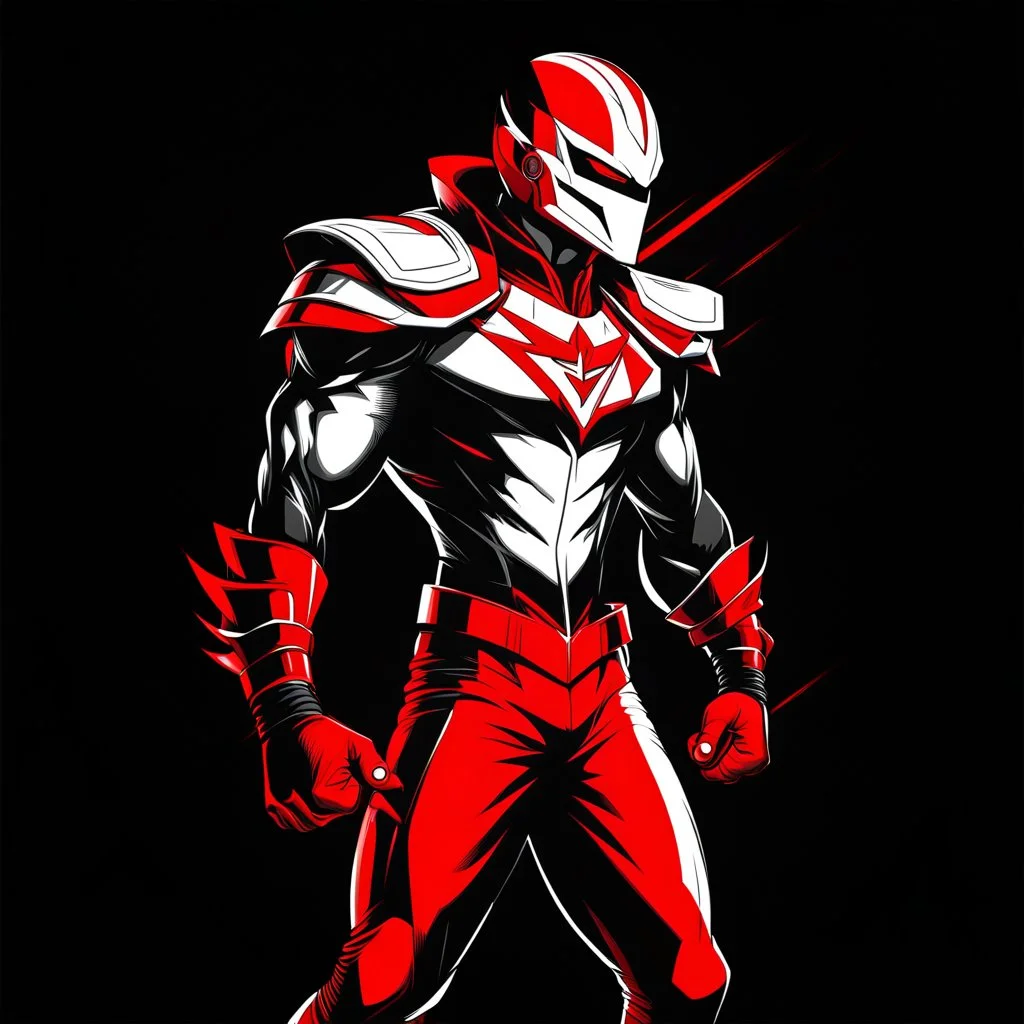 Dragman art illustration black background red and white color full body