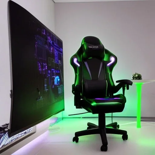 gamin room led lights monitor and chair cyberpunk style