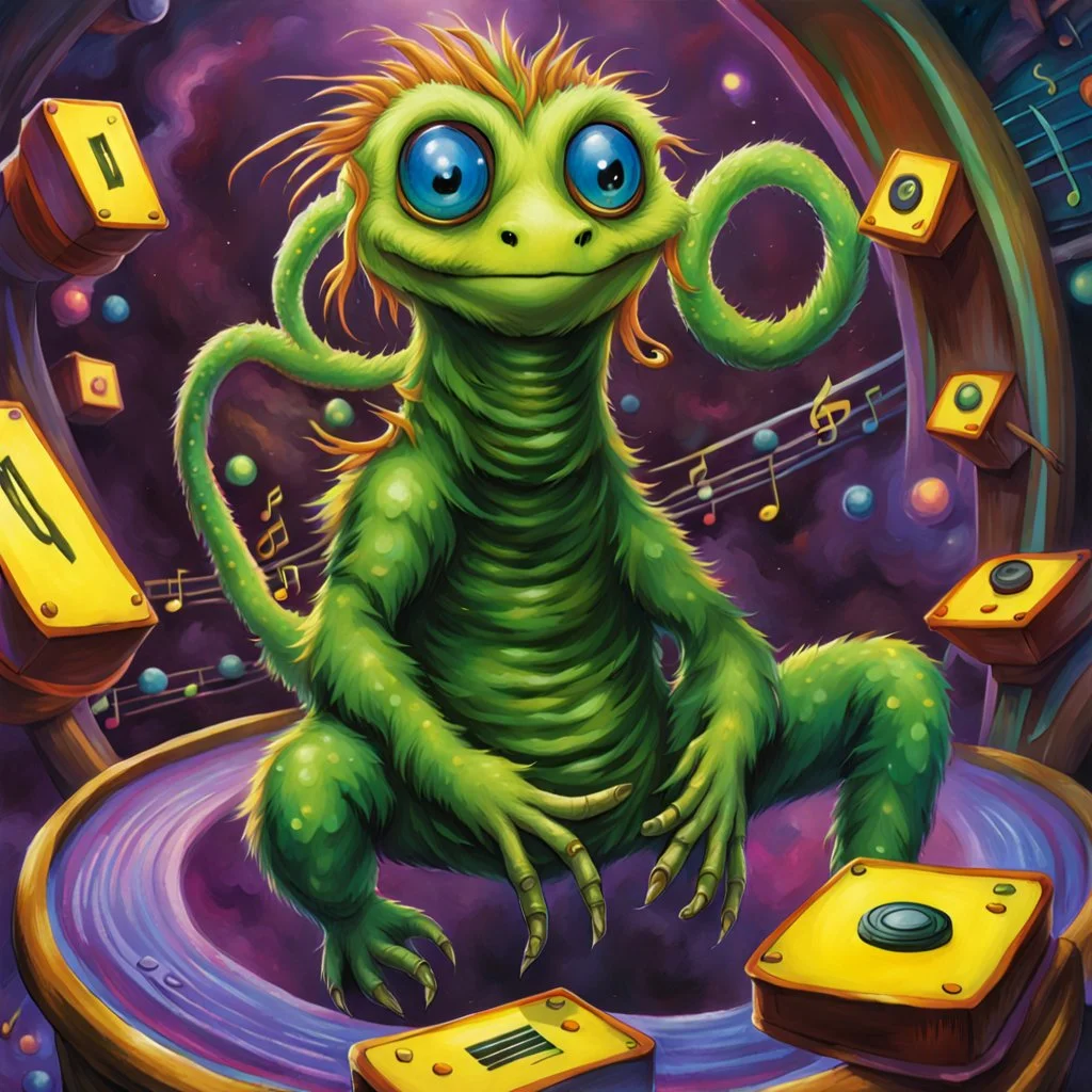 fantasy 90's tcg art of a creature made of music