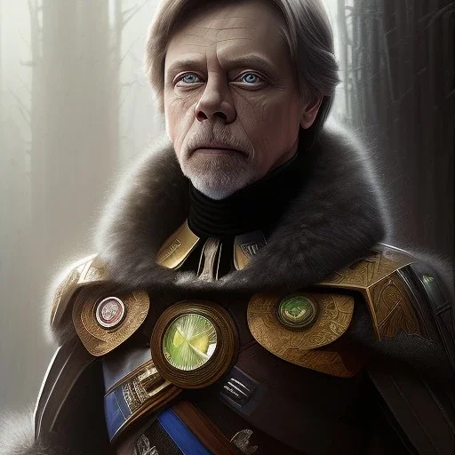 actor mark hamill, ominous, waist up portrait, intricate, oil on canvas, masterpiece, expert, insanely detailed, 4k resolution, retroanime style, circular reflective eyes, cinematic smooth, intricate detail , soft smooth lighting, soft pastel colors, painted Renaissance style