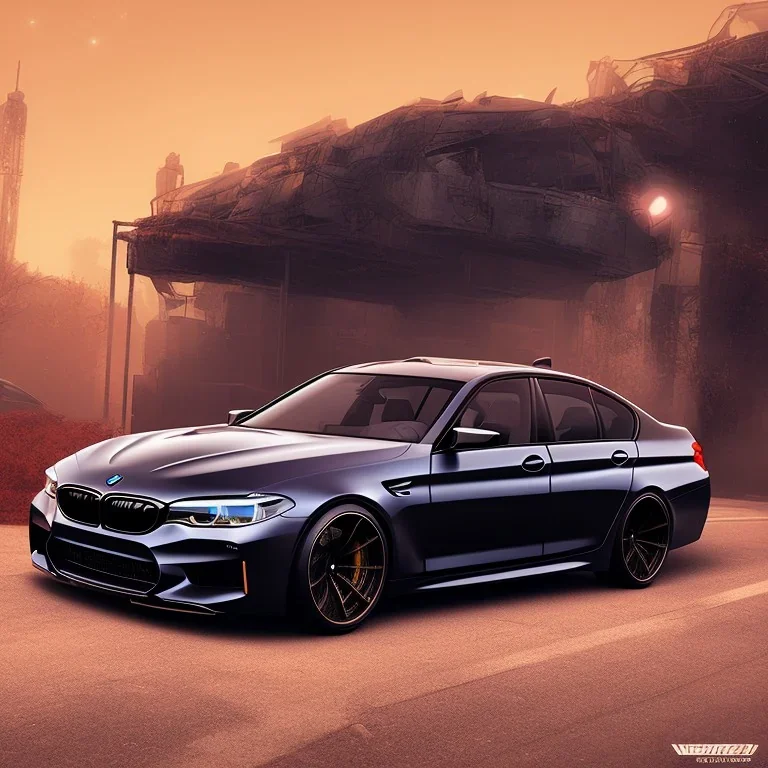 synthwave version 2021 Black BMW M5 during nighttime