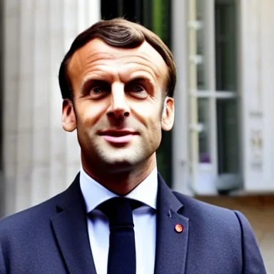 Emmanuel Macron in a pink dress full body photo