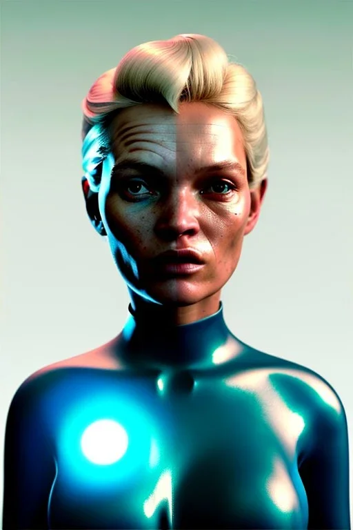 Ultra Realistic retro sci-fi, Supermarket parking scene, 1960 year, blonde woman, sweet young Kate moss face, x ray lights eyes, face makeup, tight latex coat, levitating cars, many panic people, Retro sci-fi style, soft color, highly detailed, unreal engine 5, ray tracing, RTX, lumen lighting, ultra detail, volumetric lighting, 3d, finely drawn, high definition, high resolution.