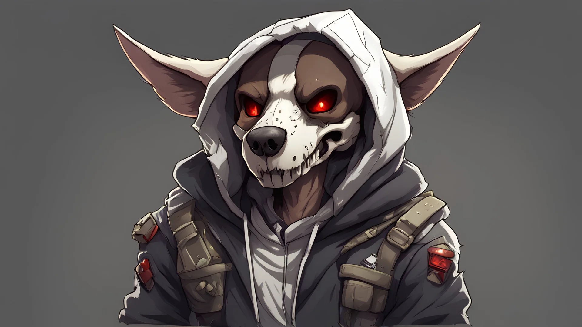 bust canine skull Furry with hoodie and combat outfit