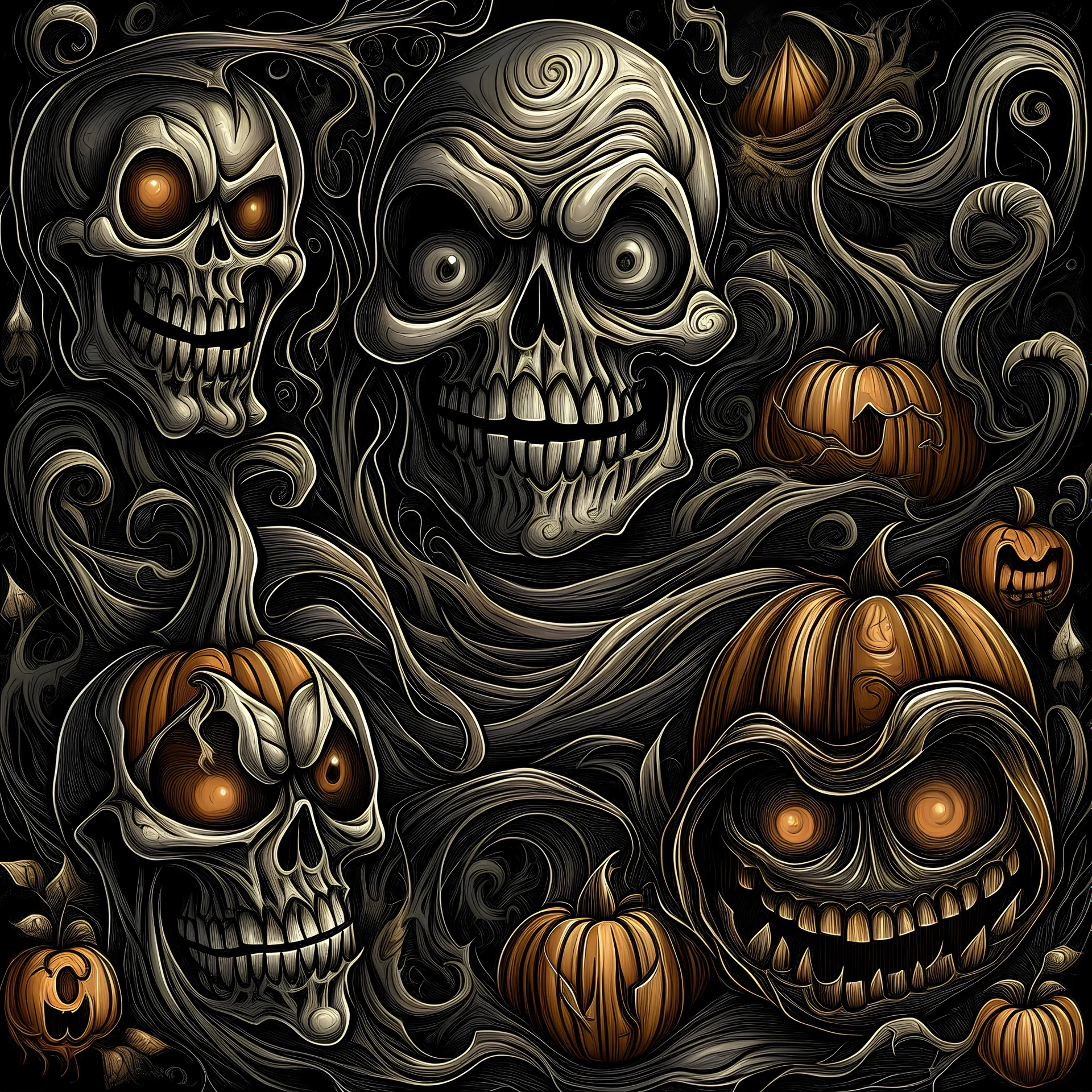 Halloween spirits in the style of dan brereton, highly detailed