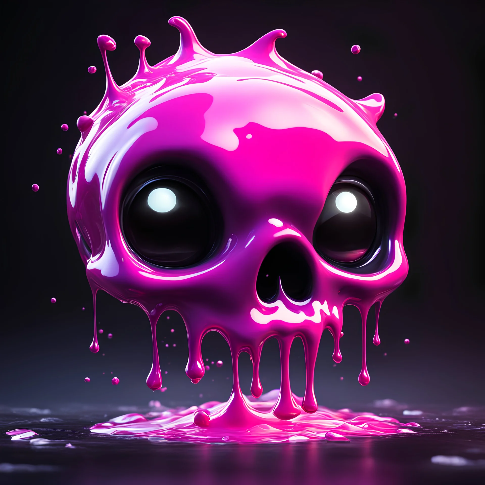 ((gooey melting skull)), pixar animation style, fluid form, ((dripping)), pink drizzle, adorable and cute, photorealistic cg, 3D concept art, bright, fantastical black colour background, playful, soft smooth lighting, white cartoon eyes, highly detailed, stylised and expressive, sharp, wildly imaginative, skottie young, bold, colourful, neon graffiti, dark pop surrealism, rainbow coloured sprinkles, rainbow coloured pop candy, chocolate toppings, smooth texture, cgsociety, Maya render