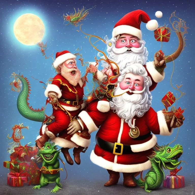 epic photo of quirky Orbison as Santa Claus riding a dragon by tim burton