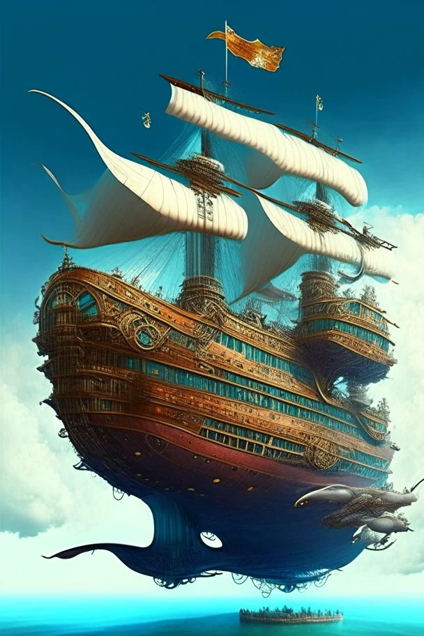 big flying ship medival looking like water ship spelljammer