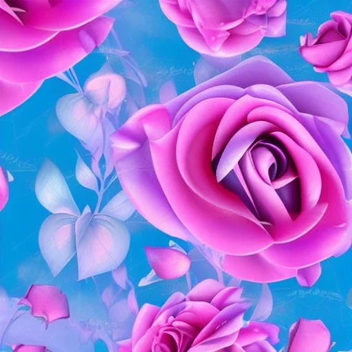 a magical crystal vertical light pink rose, pink and blue wisteriapink, magnolias pink, blue lake,sun,pink vertical, blue lake,sharp, background blue gradient, ornate, elegant, highly detailed, artstation, concept art, smooth, sharp focus, illustration, 8k, splash art, wallpaper, key visual