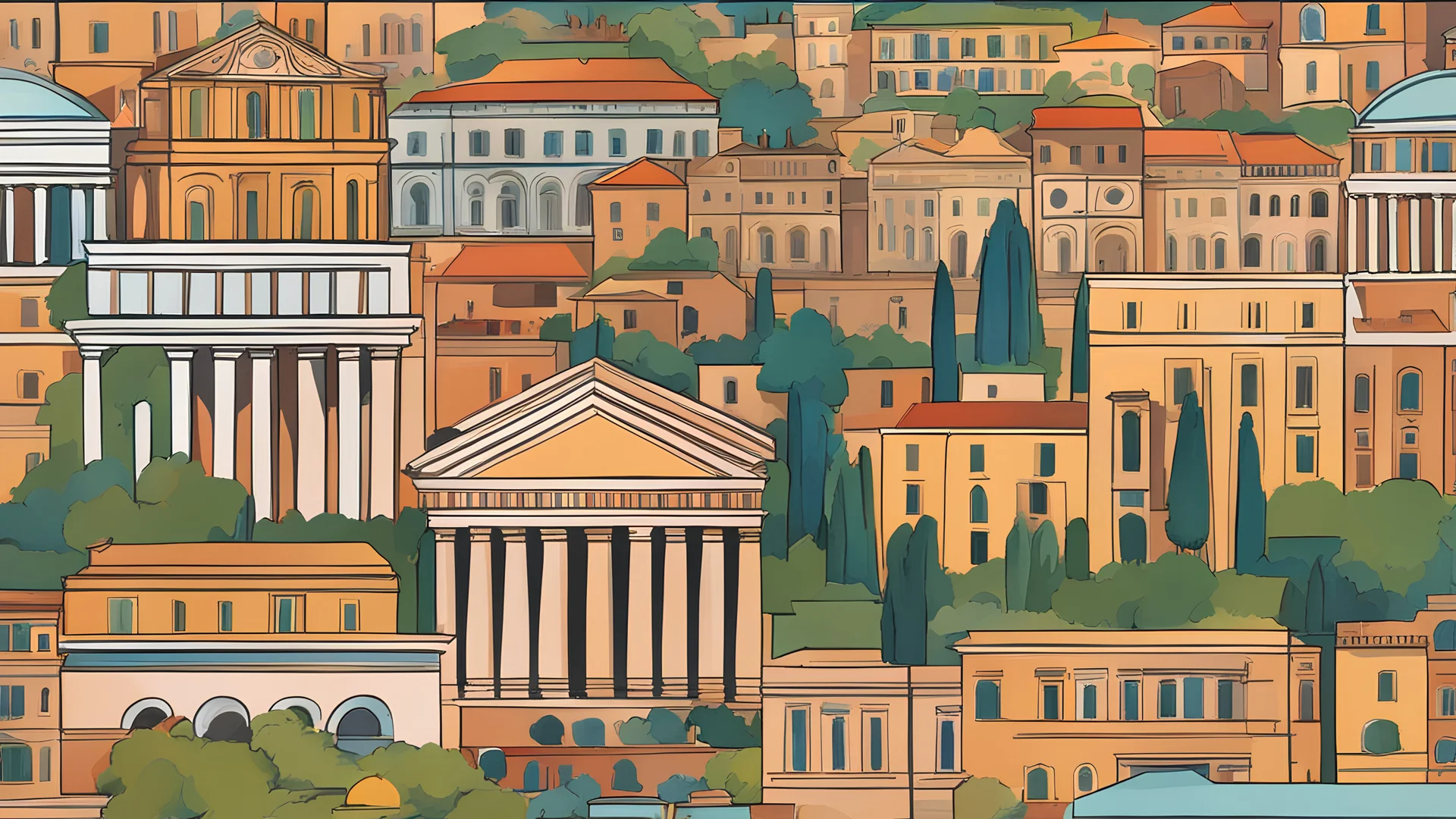 city of rome, italy, in the style of Raoul Dufy