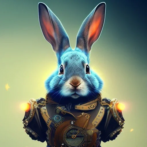 steampunk rabbit, extremely detailed, UHD, 8k,The close-up camera effect,sharp focus,perfect, background forest,position,hyperphotorealistic