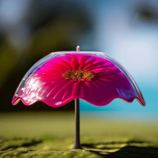 Surreal Waiizii Flower inside a glass sculpture under an unbrella, Art by Joshy Sly,