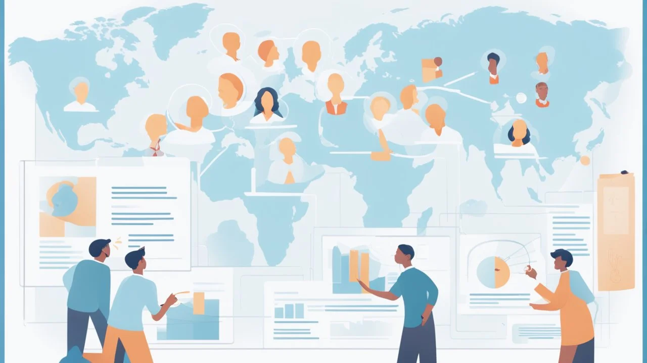 An image that conveys achieving success and skill development. The image depicts a group of individuals gathered in an inspiring teamwork session. They appear engaged in discussion and constructive exchange of ideas. In the background, a screen displays a chart or a conceptual map indicating various goals and pathways. Everyone appears enthusiastic and dedicated to collaborative work and continuous learning. The image reflects collaboration and a focus on achieving success through skill develop